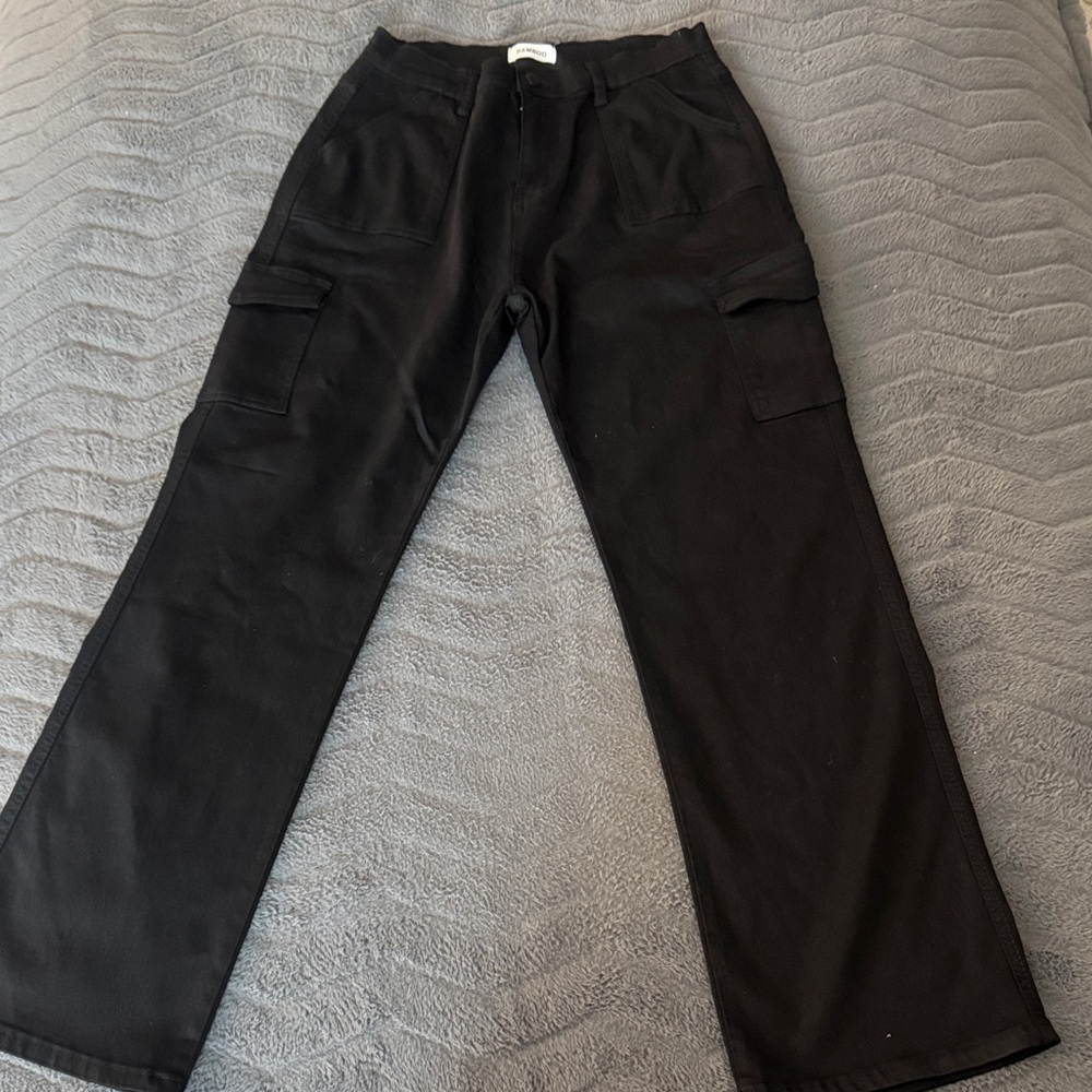 BAMBOO Black Straight-Leg Cargo Pants